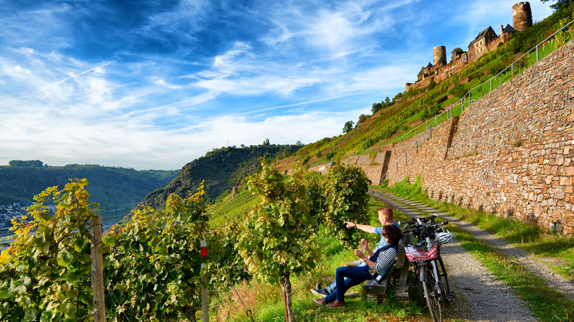 Mayen-Koblenz: Burg Thurant in Akenau/Mosel; Rast im Weinberg