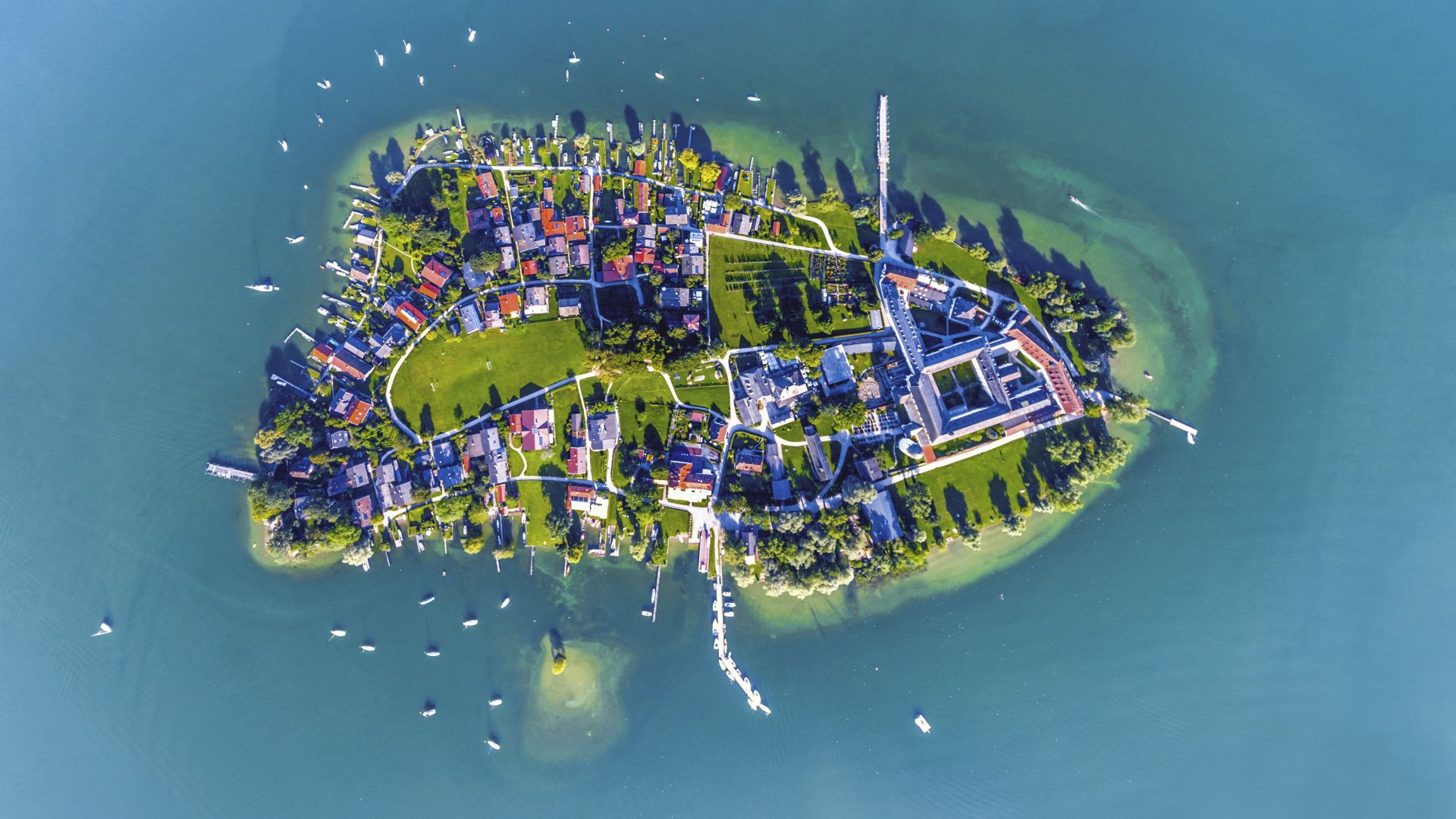 Chiemsee:Fraueninsel from bird`s eye view