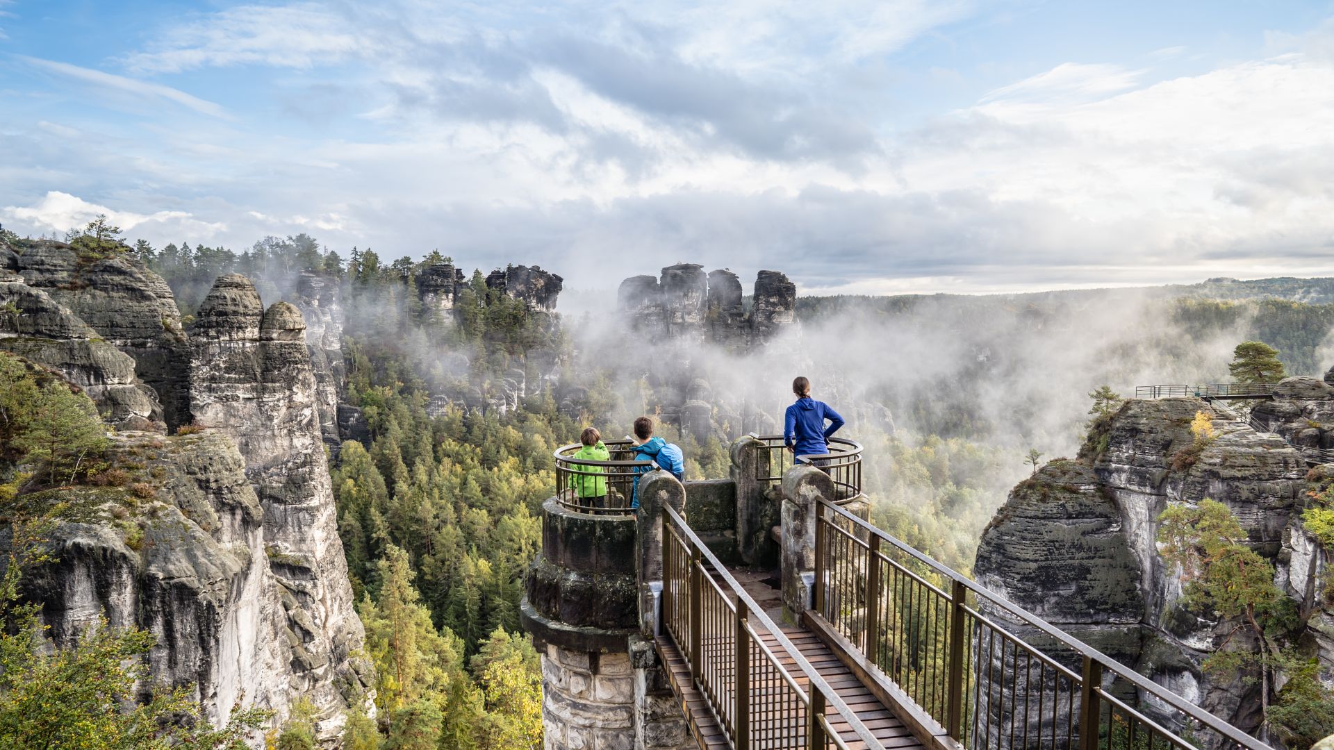 Family on the Bastei in Saxon Switzerland